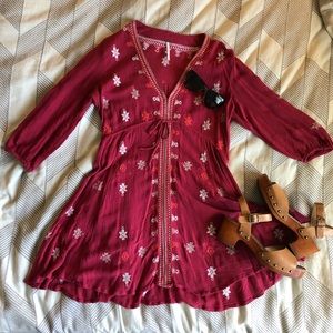 Free People Embroidered Drawstring Tunic